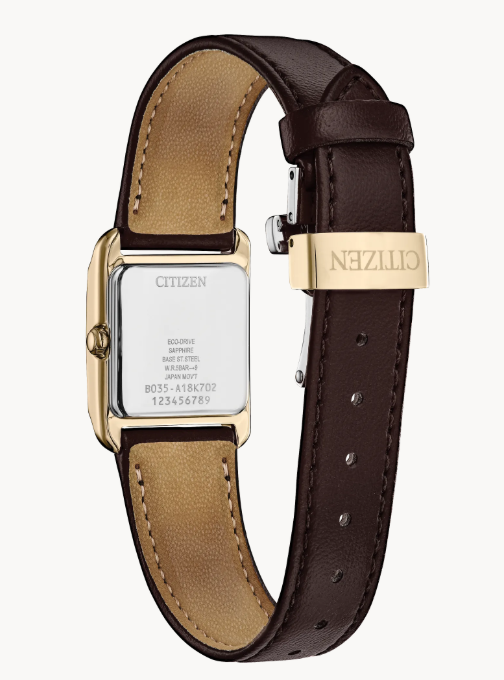 Citizen L Bianca | Ladies Eco-Drive Watch | Rose Gold-Tone Stainless Steel | Green Dial | Brown Leather Strap | EW5593-13X - Brownee Jewelers