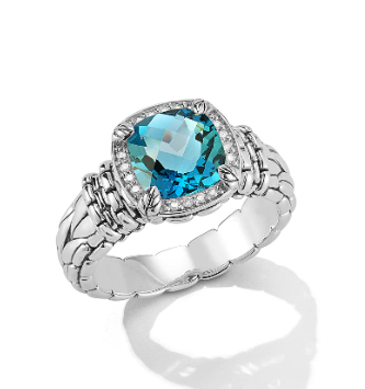 Sterling Silver Blue Topaz and Diamond Ring