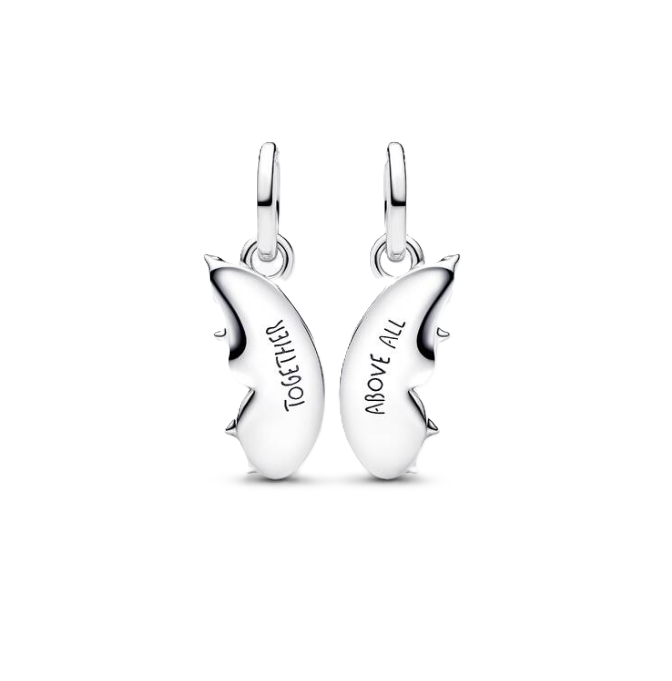 Pandora Splittable Blue Butterfly Dangle Charms in Sterling Silver with Shimmering Blue Enamel and Engravings "Together" on one Wing with "Above all" on the other