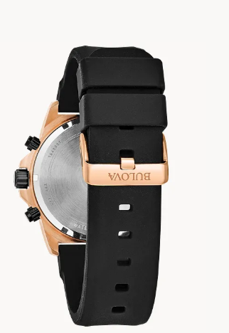 Marine Star Collection. High-performance chronograph in stainless steel with black and rose-gold ion-plated finish, black patterned dial