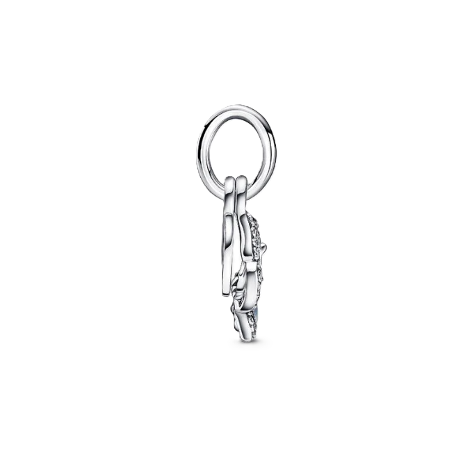 Pandora Blue Butterfly Double Dangle Charm in Sterling Silver with Clear Cubic Zirconia accents on the Butterfly