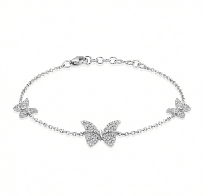 Diamond Butterfly Station Bracelet | 14K White Gold | 0.30 ctw | Pavé Butterfly Bracelet - Brownee Jewelers