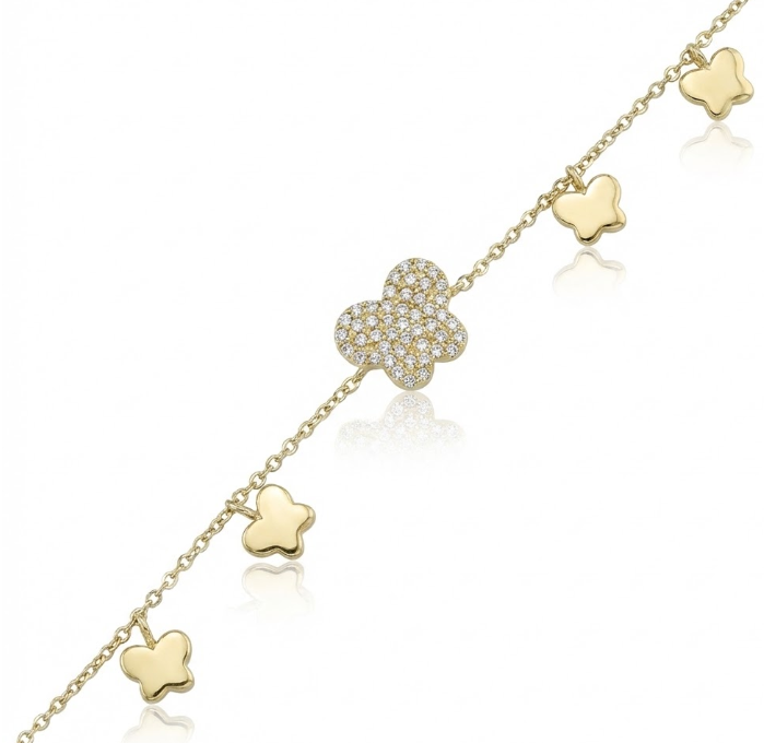 Diamond Pavé Butterfly Bracelet | 14K Yellow Gold | 0.11 ctw Round Diamonds - Brownee Jewelers