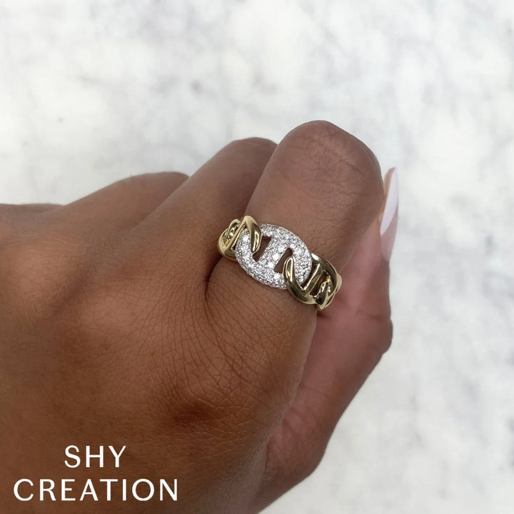 0.52 TOTAL CARAT WEIGHT DIAMOND PAVE LINK RING IN 14K YELLOW GOLD