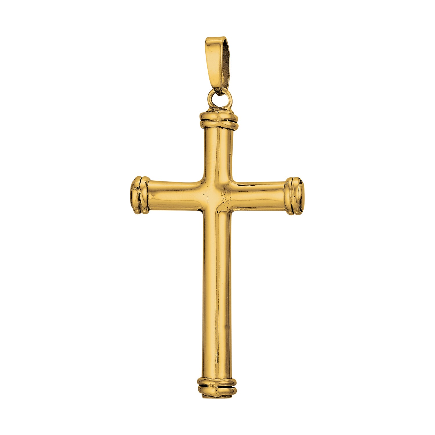 Polished Cap Edge Cross Charm in Sterling Silver with an 18K Gold Plating Finish
