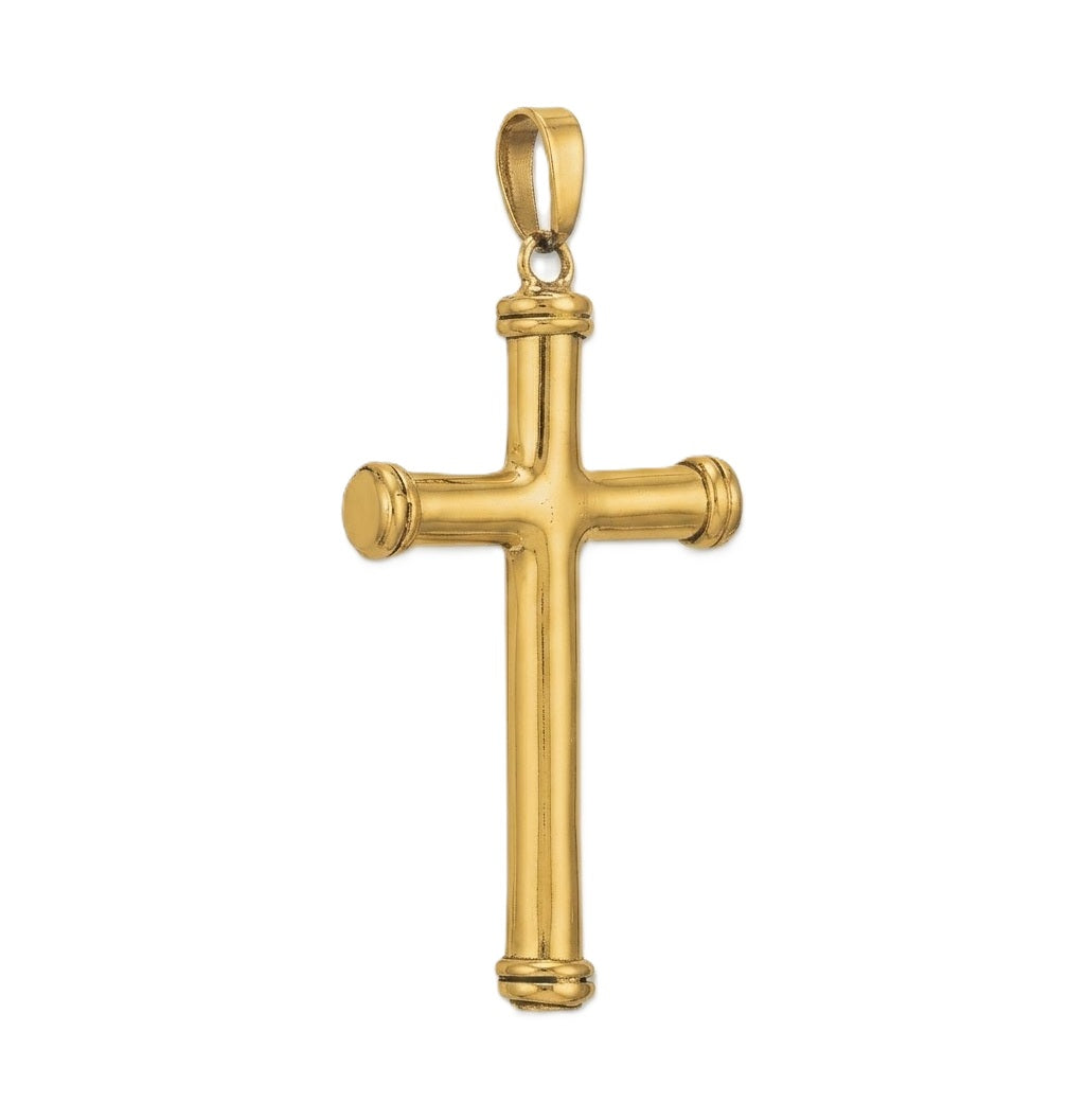 Polished Cap Edge Cross Charm in Sterling Silver with an 18K Gold Plating Finish
