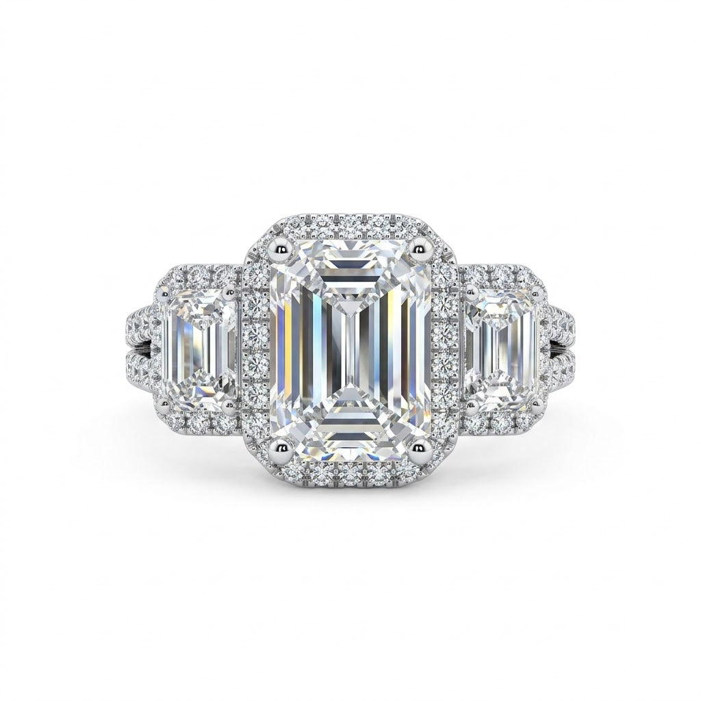 EMERALD-CUT LAB-GROWN DIAMOND RING | 4.54CTTW | 14K WHITE GOLD | JNB0706C-58FW70 - Brownee Jewelers