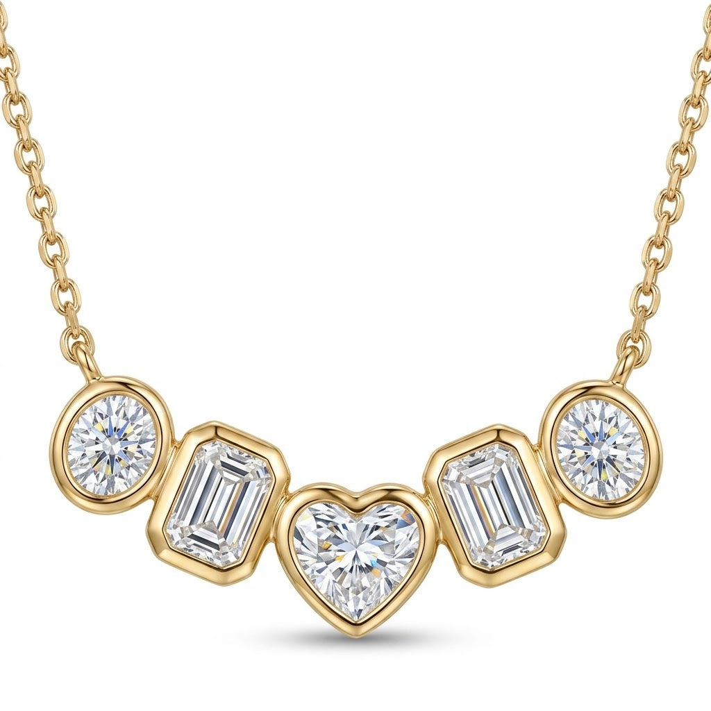 Oval, Emerald & Heart Lab-Grown Diamond Necklace | 14K Yellow Gold | 1.09 CTW
