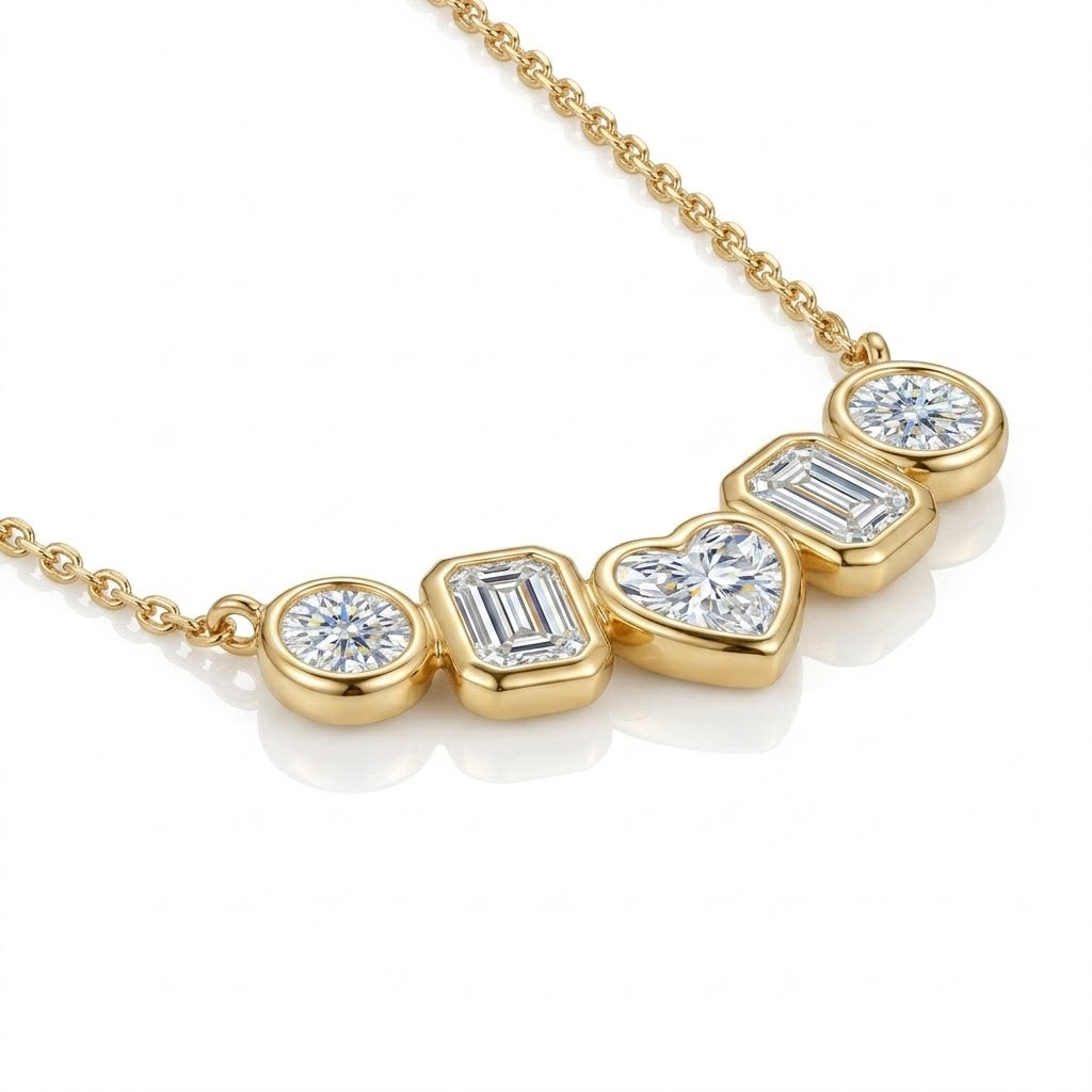 Oval, Emerald & Heart Lab-Grown Diamond Necklace | 14K Yellow Gold | 1.09 CTW