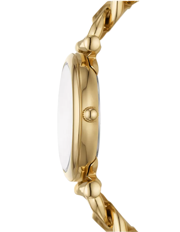 Carlie Mini Three-Hand Watch | Fossil | Gold-Tone Stainless Steel | Chain-Link Bracelet | White Dial - Brownee Jewelers