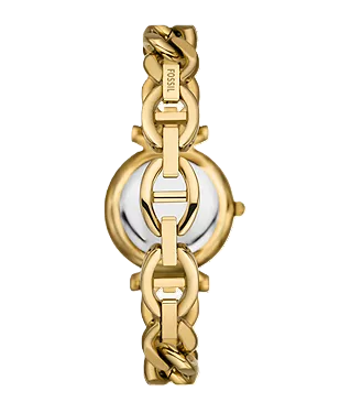 Carlie Mini Three-Hand Watch | Fossil | Gold-Tone Stainless Steel | Chain-Link Bracelet | White Dial - Brownee Jewelers
