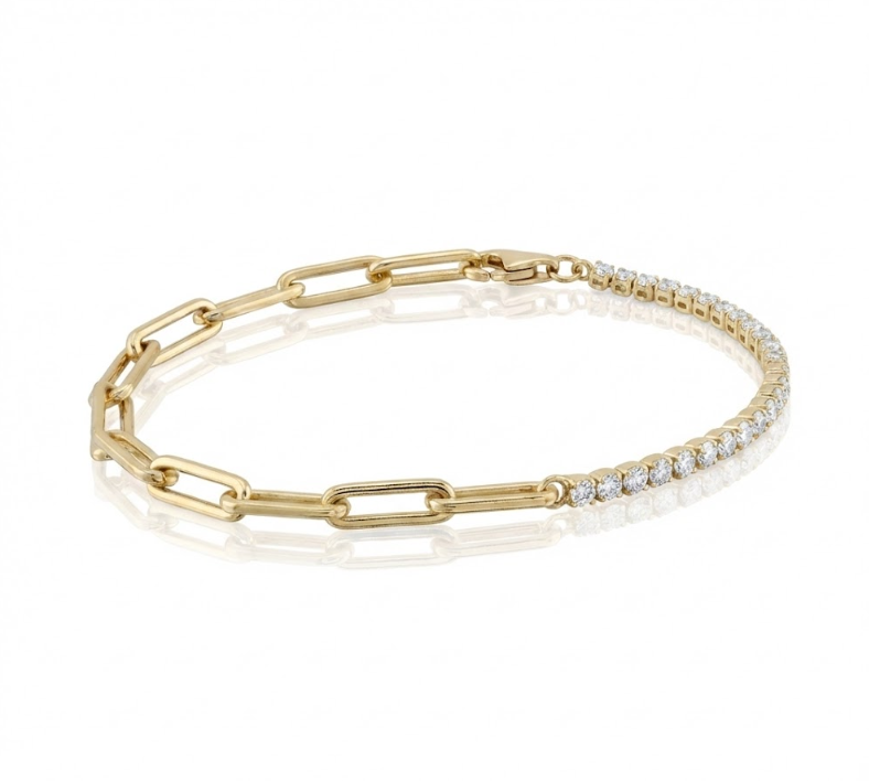 Diamond Paperclip Link Bracelet | 14K Yellow Gold | 0.66 ctw | Modern Statement Bracelet - Brownee Jewelers