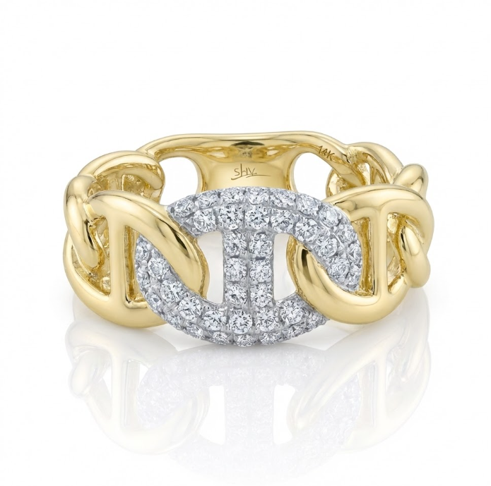 Diamond Pavé Link Ring | 14K Yellow Gold | 0.52 ctw Round Diamonds - Brownee Jewelers