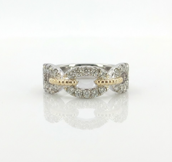 0.75 ctw Lab-Grown Diamond Pavé Link Ring | 10K Two-Tone Gold | Rope Detail Fashion Ring - Brownee Jewelers