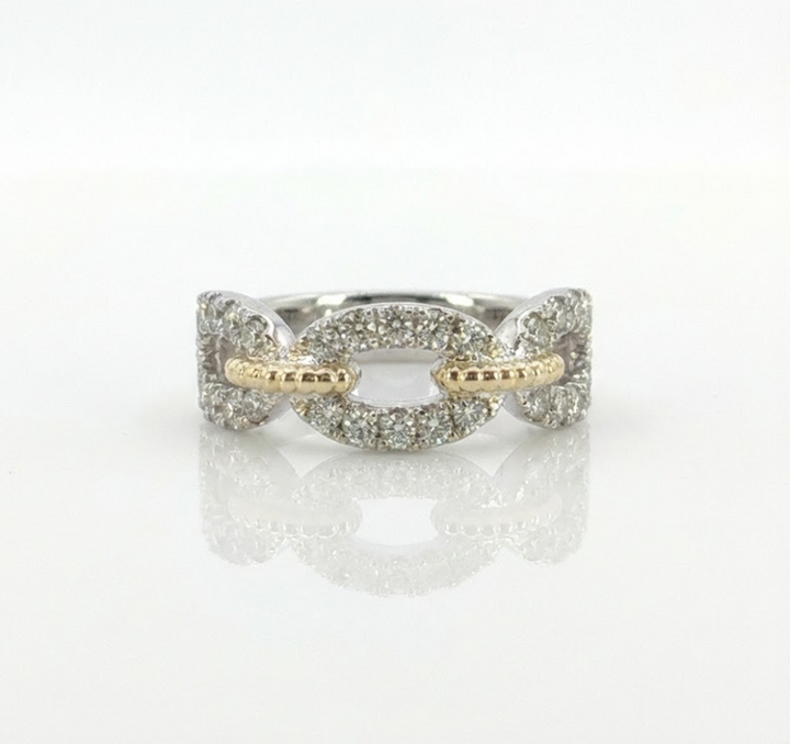 0.75 ctw Lab-Grown Diamond Pavé Link Ring | 10K Two-Tone Gold | Rope Detail Fashion Ring - Brownee Jewelers