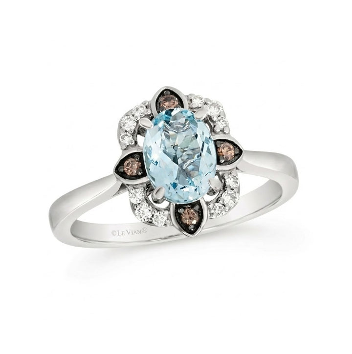 Oval Aquamarine Halo Ring | 14K White Gold | 1.20 ctw | Chocolate & Vanilla Diamonds® - Brownee Jewelers