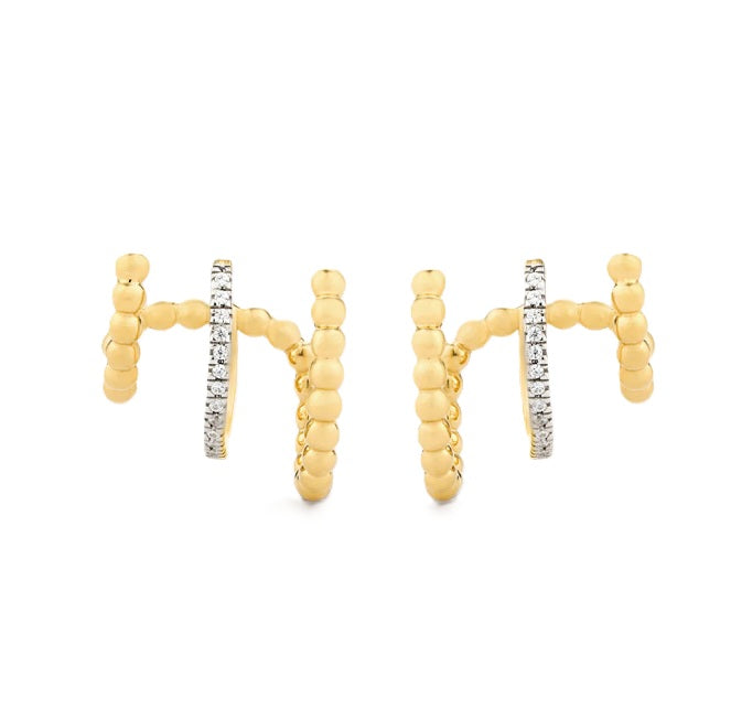 Chart Your Course Hoop Earrings | Gold Plated / Sterling Silver | Beaded & Pavé Hoop Earrings - Brownee Jewelers