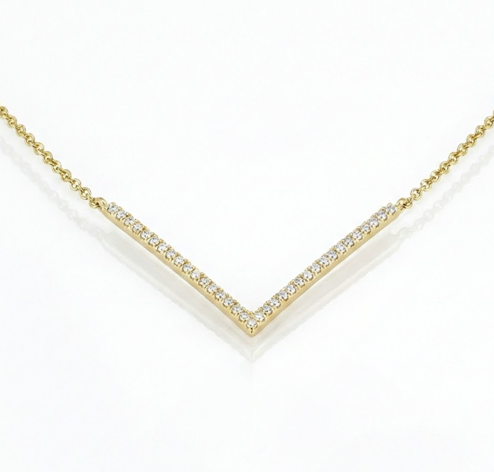 Diamond V Necklace | 14K Yellow Gold | 0.12 ctw | Chevron Pendant Necklace - Brownee Jewelers
