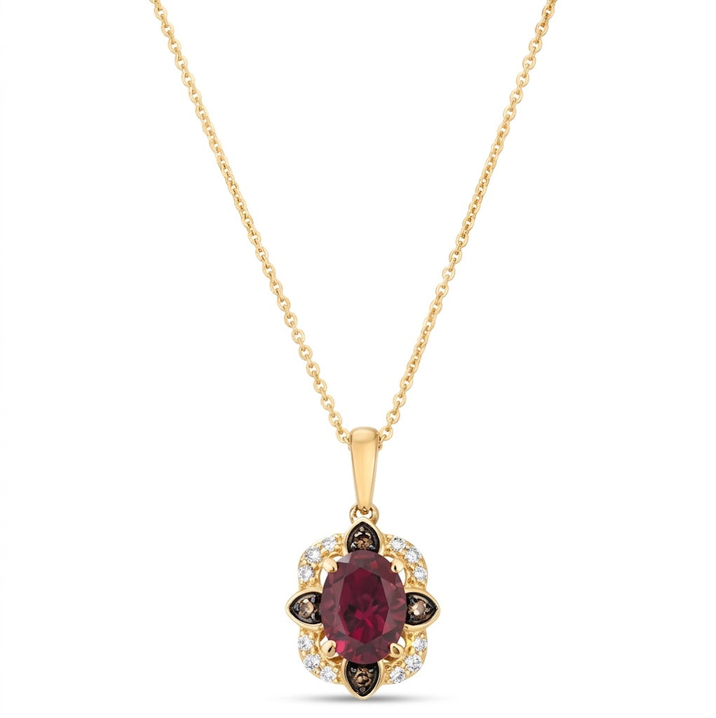 Oval Garnet & Diamond Halo Pendant | 14K Yellow Gold | 1.10 ctw | Chocolate & Vanilla Diamonds® | TRTV 374A - Brownee Jewelers