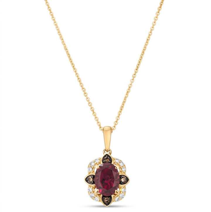 Oval Garnet & Diamond Halo Pendant | 14K Yellow Gold | 1.10 ctw | Chocolate & Vanilla Diamonds® | TRTV 374A - Brownee Jewelers