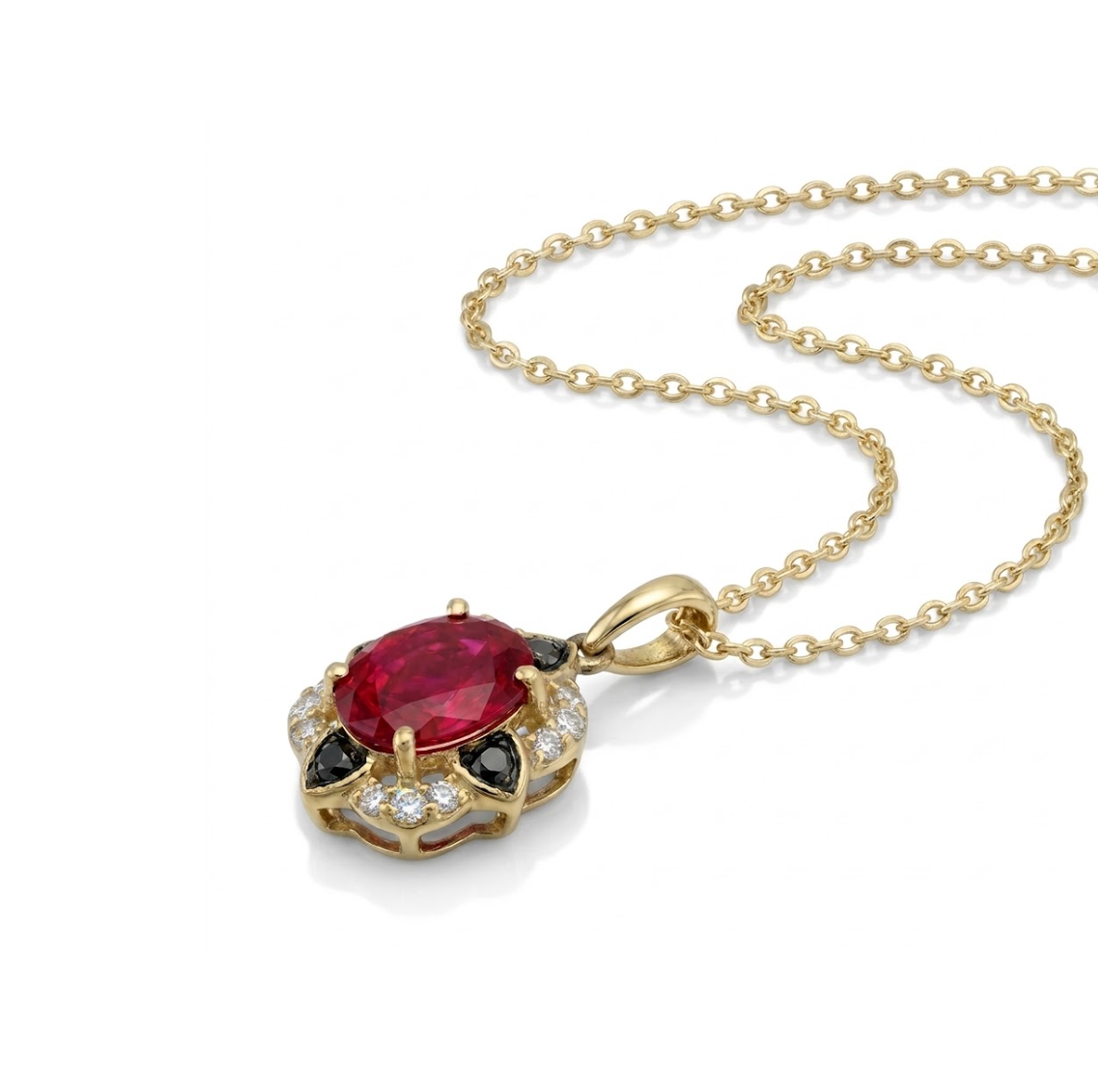 Oval Garnet & Diamond Halo Pendant | 14K Yellow Gold | 1.10 ctw | Chocolate & Vanilla Diamonds® | TRTV 374A - Brownee Jewelers