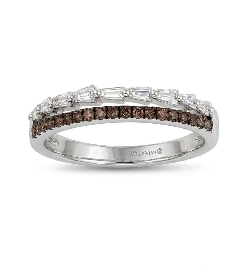 Baguette & Round Diamond Band | 14K White Gold | Chocolate & Vanilla Diamonds® | TRPF 75WG - Brownee Jewelers