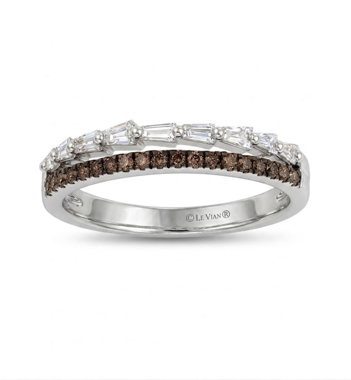 Baguette & Round Diamond Band | 14K White Gold | Chocolate & Vanilla Diamonds® | TRPF 75WG - Brownee Jewelers