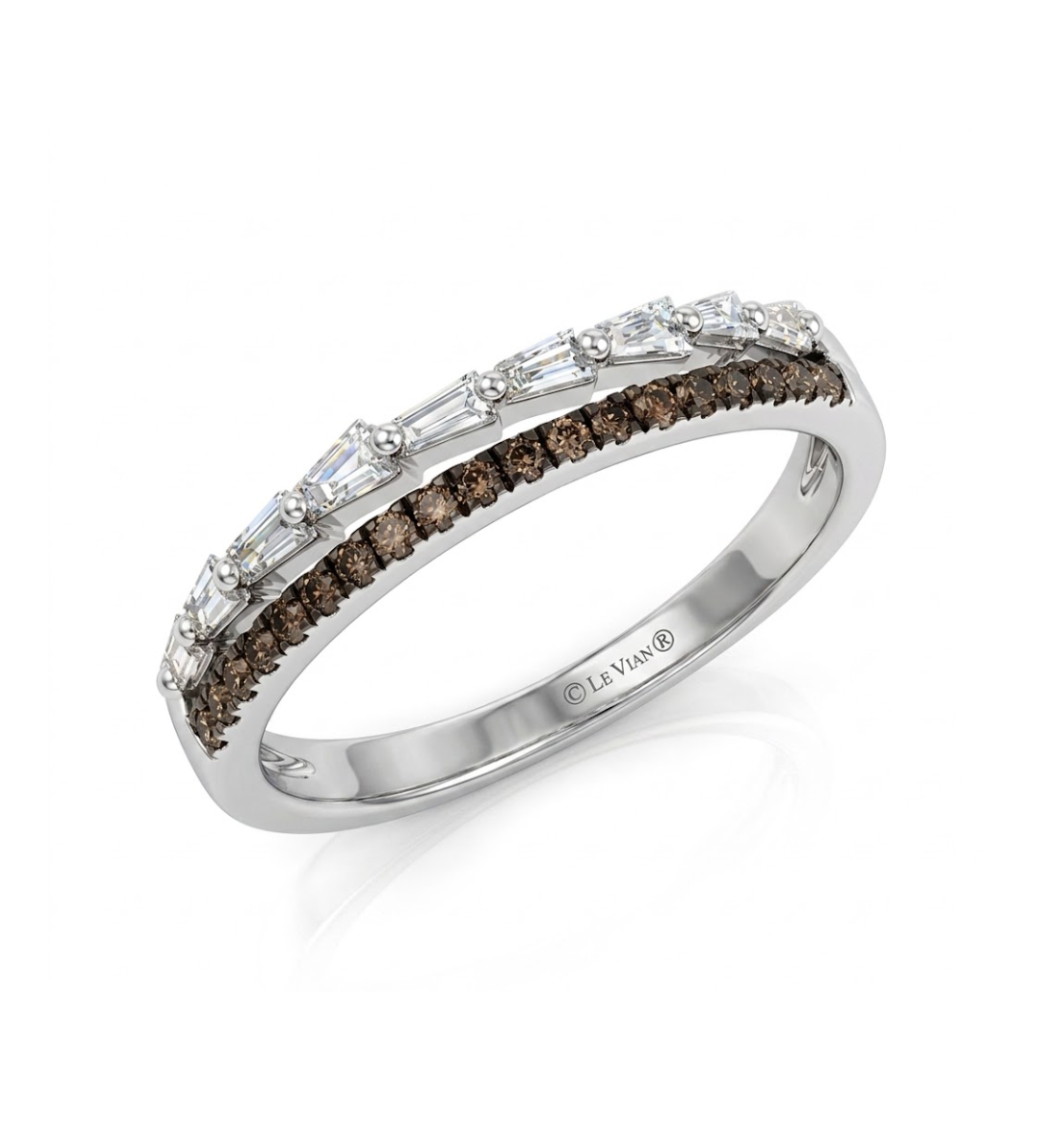 Baguette & Round Diamond Band | 14K White Gold | Chocolate & Vanilla Diamonds® | TRPF 75WG - Brownee Jewelers