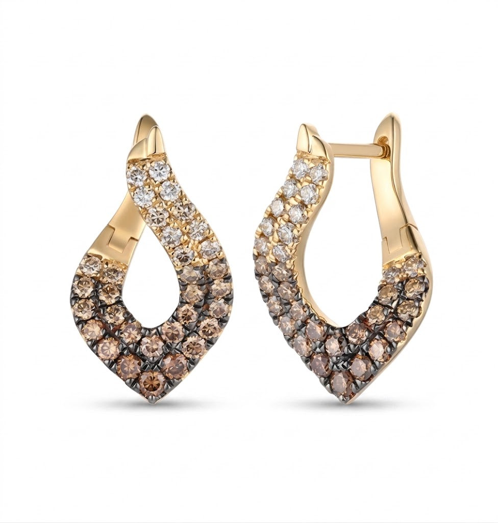 Le Vian® 14K Honey Gold™ Chocolate Ombré® Diamond Earrings (1 1/4 ctw) These sophisticated Le Vian® Ombre® earrings feature an elegant open teardrop silhouette adorned with 1 1/4 carats of Chocolate Ombré® Diamonds