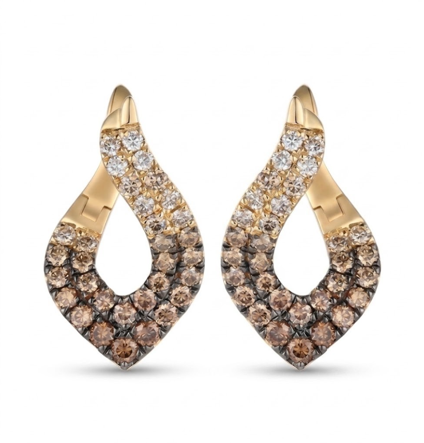 Le Vian® 14K Honey Gold™ Chocolate Ombré® Diamond Earrings (1 1/4 ctw) These sophisticated Le Vian® Ombre® earrings feature an elegant open teardrop silhouette adorned with 1 1/4 carats of Chocolate Ombré® Diamonds