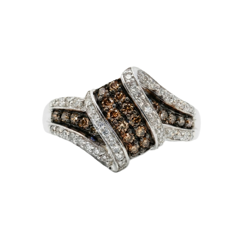 White & Chocolate Diamond Wave Ring | 10K White Gold | Pavé Crossover Design - Brownee Jewelers