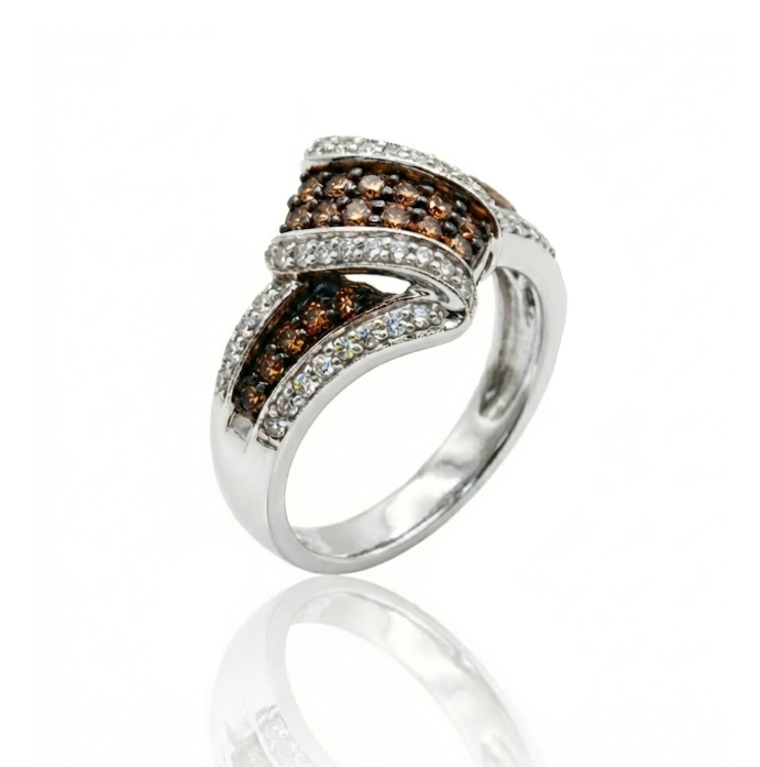 White & Chocolate Diamond Wave Ring | 10K White Gold | Pavé Crossover Design - Brownee Jewelers