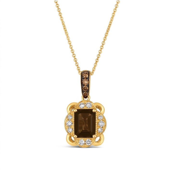 LeVian | Smoky Quartz & Diamond Halo Pendant | 14K Yellow Gold | WJSA 35 - Brownee Jewelers