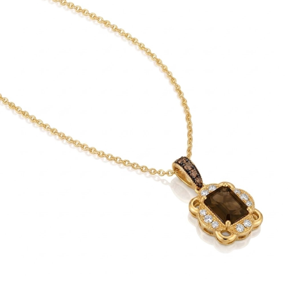 LeVian | Smoky Quartz & Diamond Halo Pendant | 14K Yellow Gold | WJSA 35 - Brownee Jewelers