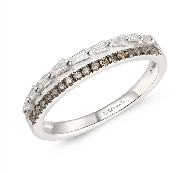 Baguette & Round Diamond Band | 14K White Gold | 0.60 ctw | Chocolate & Vanilla Diamonds® - Brownee Jewelers