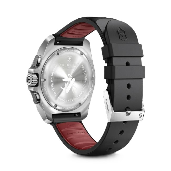 VictorInox Swiss Army I.N.O.X. Chrono Stainless Steel Watch with a Black Dial and Black Rubber Strap