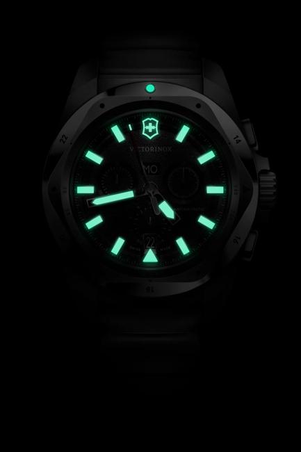 VictorInox Swiss Army I.N.O.X. Chrono Stainless Steel Watch with a Black Dial and Black Rubber Strap