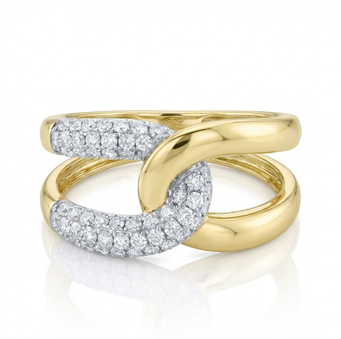 Diamond Link Ring | 14K Two-Tone Gold | 0.71 ctw | Pavé Fashion Ring - Brownee Jewelers