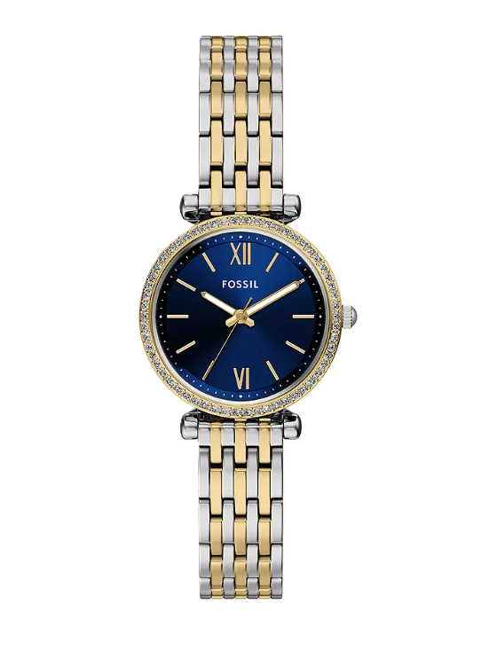 Carlie Mini Three-Hand Watch | Two-Tone Stainless Steel | Blue Dial | Crystal Bezel - Brownee Jewelers