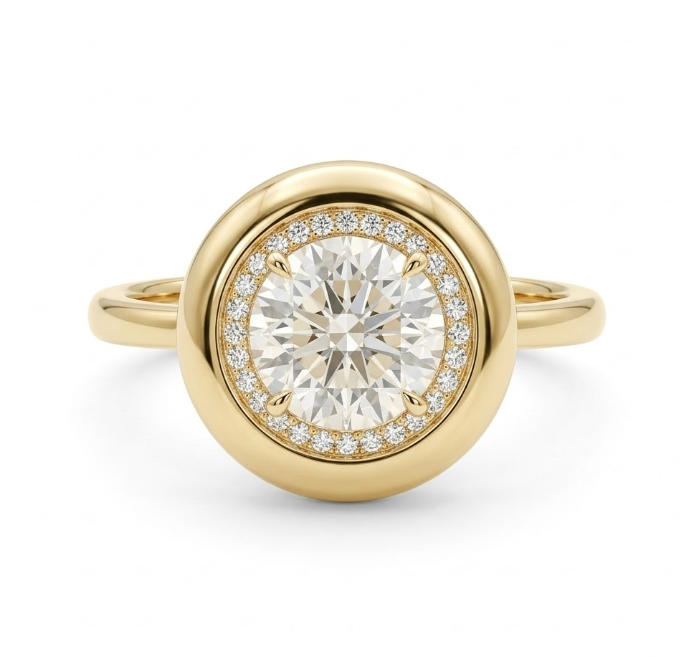 Round Lab-Grown Diamond Halo Ring | 14K Yellow Gold | Diamond | Halo | Engagement Ring - Brownee Jewelers