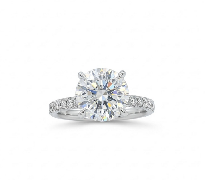 Round Lab-Grown Diamond Engagement Ring | 14K White Gold | Engagement Ring | 3.0 ct Center + Pavé Band - Brownee Jewelers