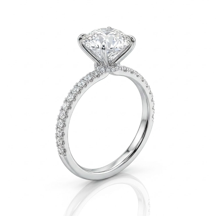 Round Lab-Grown Diamond Engagement Ring | 14K White Gold | Engagement Ring | 3.0 ct Center + Pavé Band - Brownee Jewelers