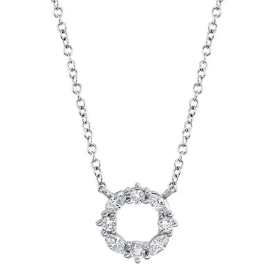Diamond Circle Pendant Necklace | 14K White Gold | Timeless Halo Necklace - Brownee Jewelers