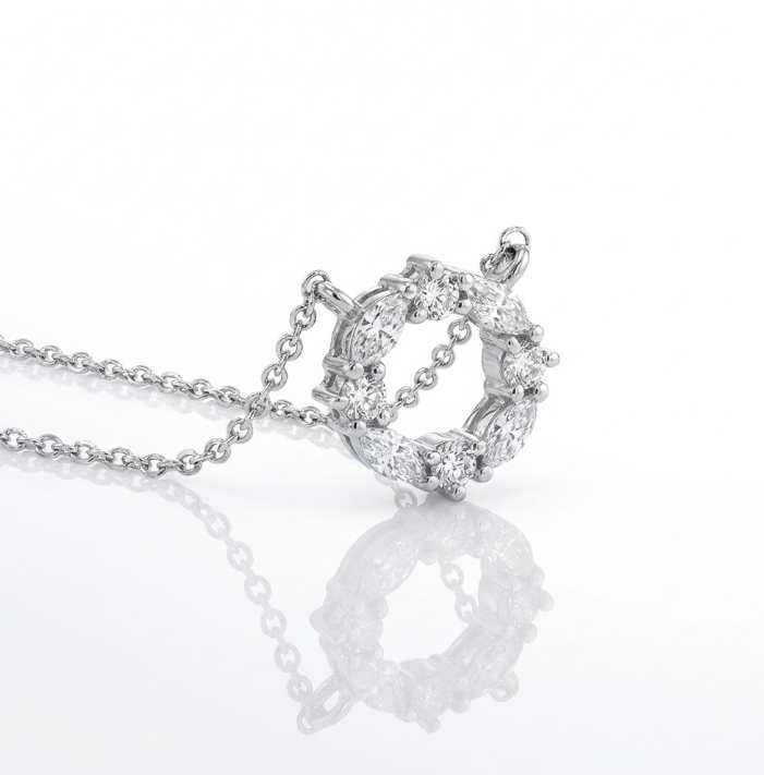 Diamond Circle Pendant Necklace | 14K White Gold | Timeless Halo Necklace - Brownee Jewelers