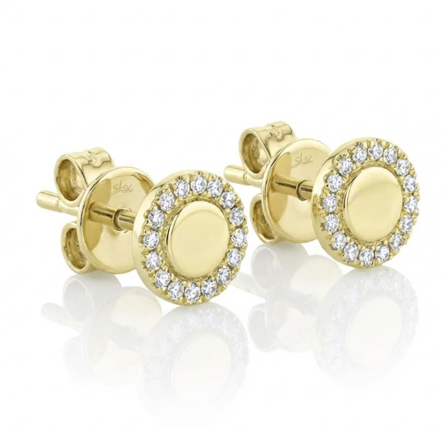 Diamond Circle Stud Earrings | 14K Yellow Gold | 0.10 ctw Round Diamonds - Brownee Jewelers