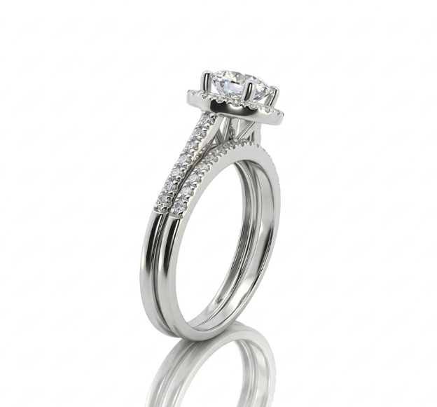 Round Lab-Grown Diamond Halo Bridal Ring Set | 14K White Gold | Engagement Ring Set | 1.00 ct Center - Brownee Jewelers