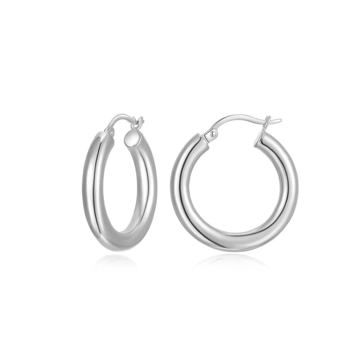 Sterling Silver 4MM Thick Polished Tube 25MM Hoop Earrings