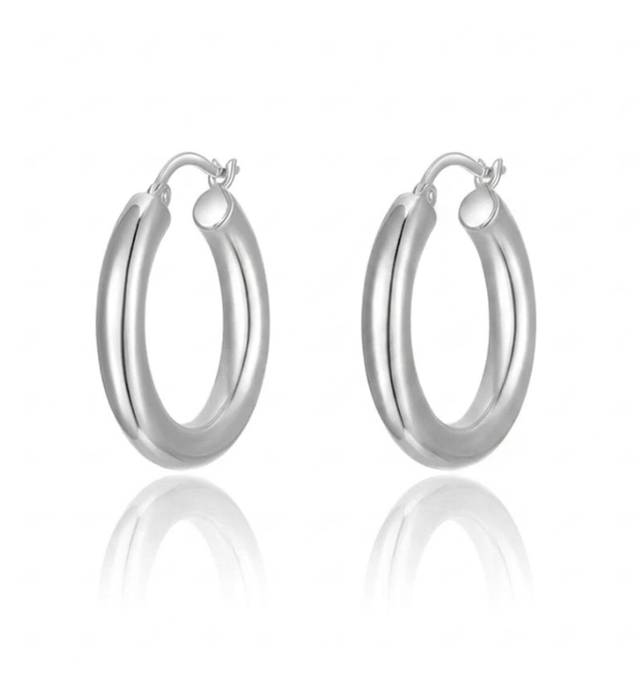 Sterling Silver 4MM Thick Polished Tube 25MM Hoop Earrings