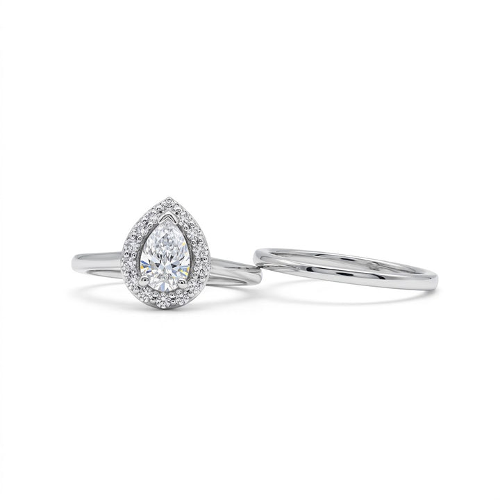 Pear Halo Diamond Bridal Set | 14K White Gold | .57 CT Pear Center Diamond | 23841L - Brownee Jewelers