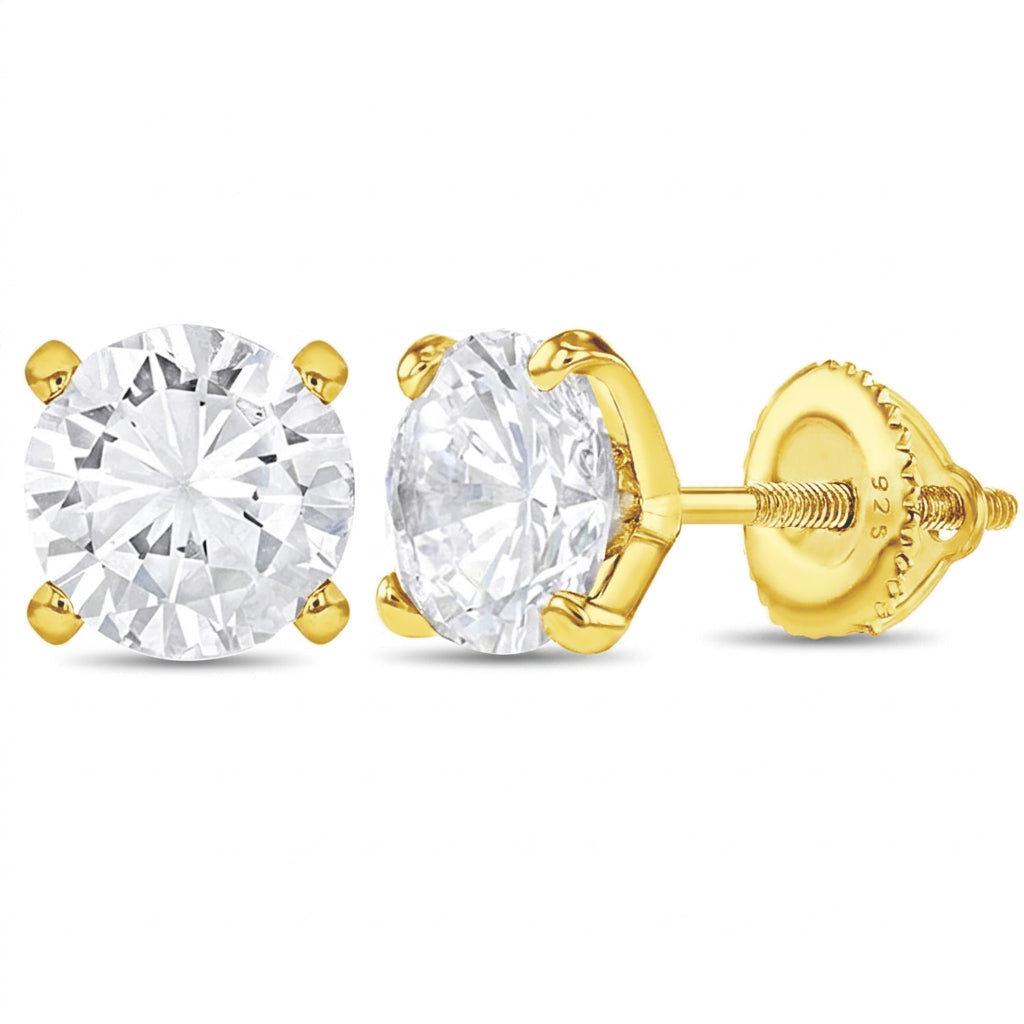 Sterling Silver & 14K Yellow Gold-Plated Clear CZ 6mm Kids Stud Earrings with Screw Backs